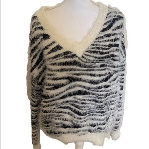 Sweet & Sinful | Womens Zebra Print Fuzzy Eyelash Sweater Size M Medium
